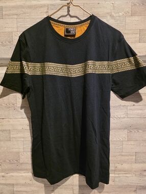 Level Ten Black Short-Sleeve Tee with Gold Geometric Trim